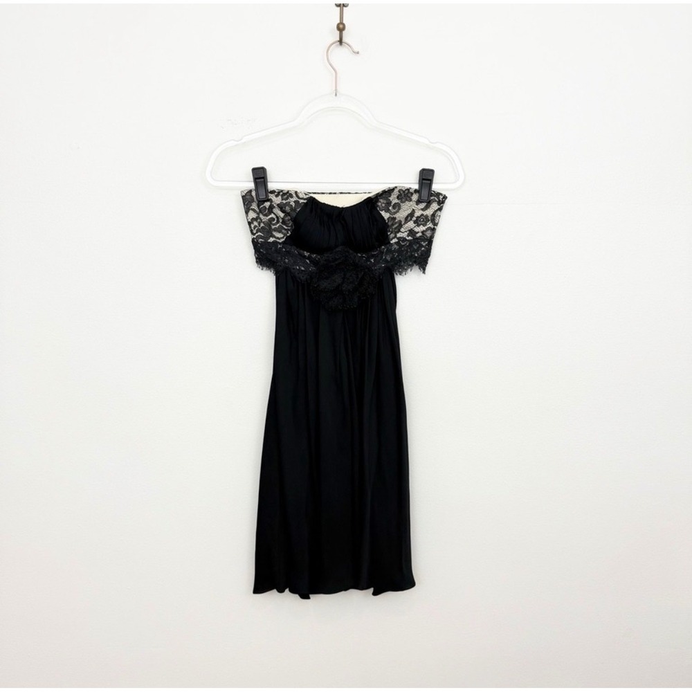 Marchesa Notte Black Silk Lace Strapless Rosette Mini Dress Size 2